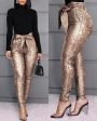 Chicme- New High Waist Tied Detail Sequins Skinny Pants Hot on Sale