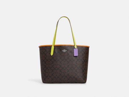 Coach- City Tote In Colorblock Signature Canvas - Silver Brown Iris Multi Discount