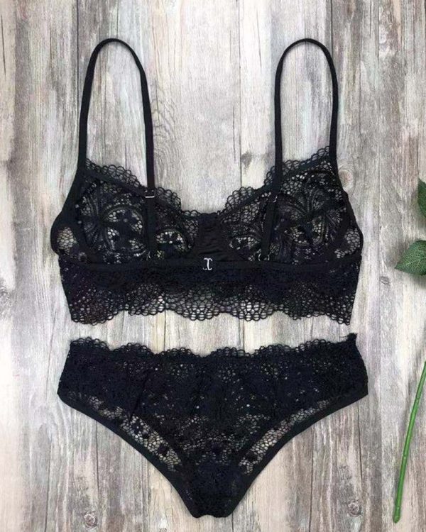 Chicme- Guipure Lace Hollow Out Lingerie Set (BLACK) Online