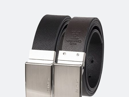 Calvin Klein- Saffiano Reversible Plaque Buckle Belt on Sale