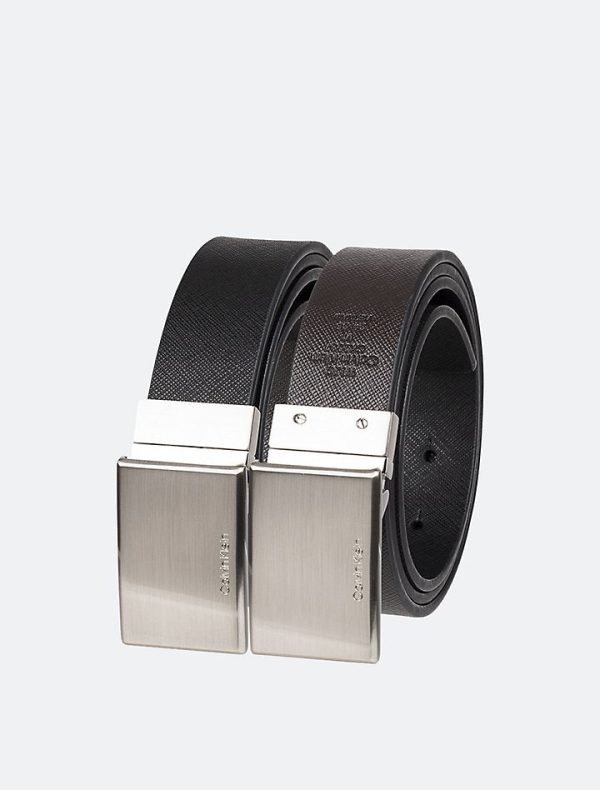 Calvin Klein- Saffiano Reversible Plaque Buckle Belt on Sale