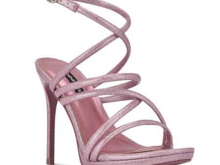 Ninewest- Lexy Ankle Strap Heeled Sandals (PINK GLITTER) Supply