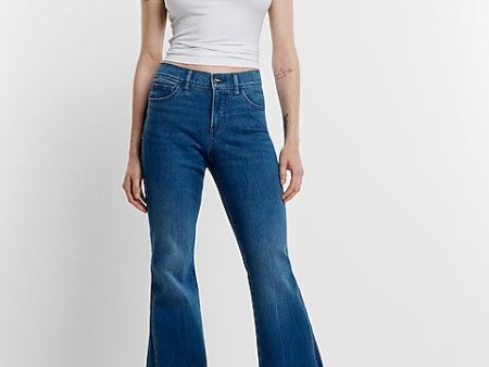 Express- Mid Rise Medium Wash 70s Flare Jeans - Medium Wash 20 Discount