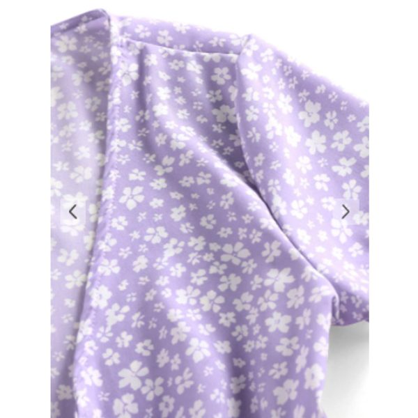 Zaful-  Ditsy Floral Plunge Tie Peplum Blouse - Light Purple Hot on Sale