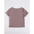 Romwe- Contrast Neck Lettuce Edge Striped Tee For Cheap