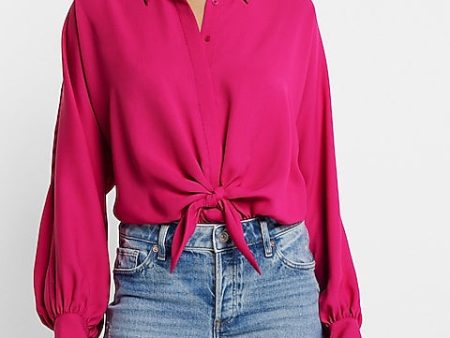 Express- Tie Front Shirt Thong Bodysuit - Neon Berry 259 Online