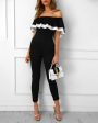 Chicme- Colorblock Off Shoulder Ruffles Jumpsuit For Sale