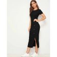 Romwe- Button Detail Split Hem Rib-knit Dress Fashion