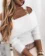 Chicme- Chain Decor Cold Shoulder Fluffy Sweater For Cheap