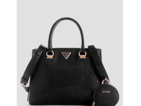 Guess- Alexie Logo Girlfriend Satchel (Black Floral Print) Online Sale