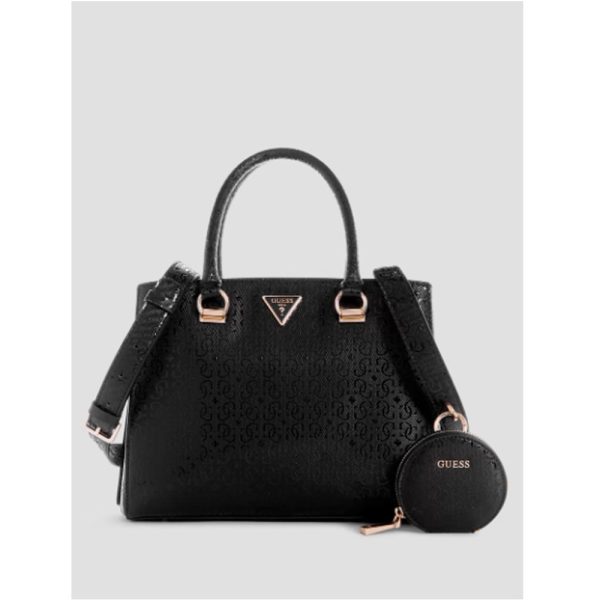 Guess- Alexie Logo Girlfriend Satchel (Black Floral Print) Online Sale