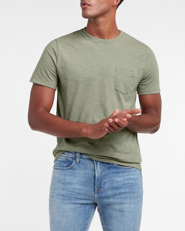 Express- Solid Slub Crew Neck Pocket T-Shirt For Discount