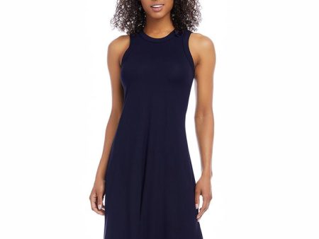 Karen Kane- Hi Neck A Line Dress (NAVY) Online Hot Sale