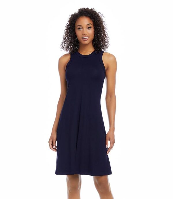 Karen Kane- Hi Neck A Line Dress (NAVY) Online Hot Sale