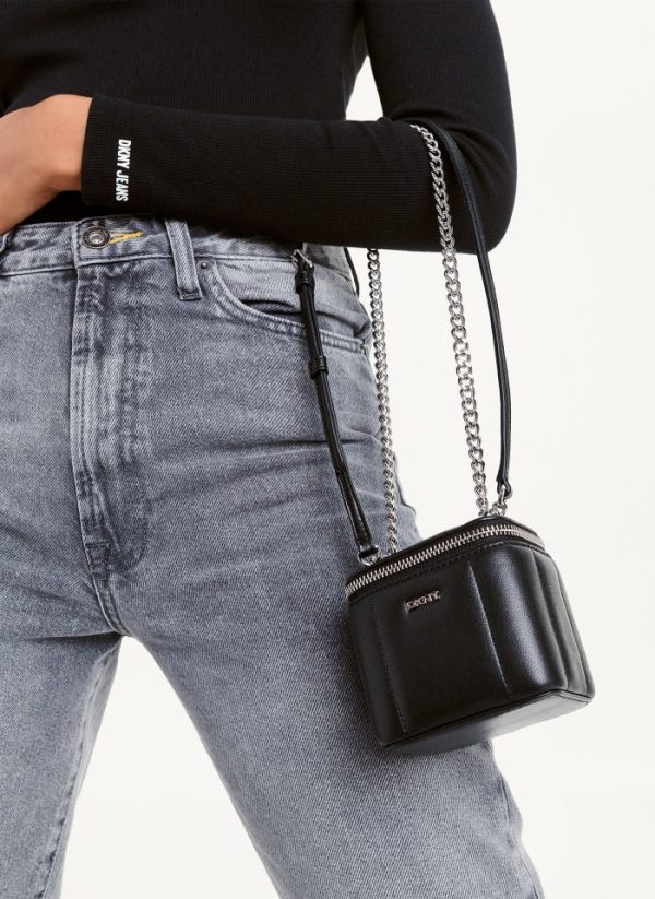 DKNY- Seva Mini Box Crossbody - Black Silver Online Sale