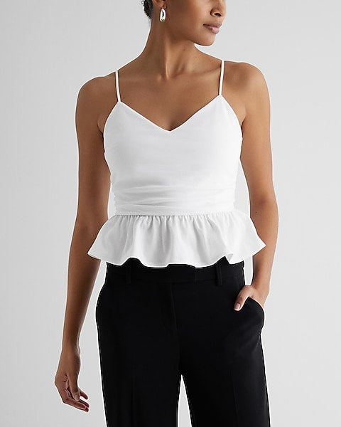 Express- V-Neck Peplum Cami - White 1 Online now