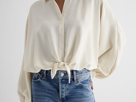 Express- Tie Front Shirt Thong Bodysuit - Swan 121 Online