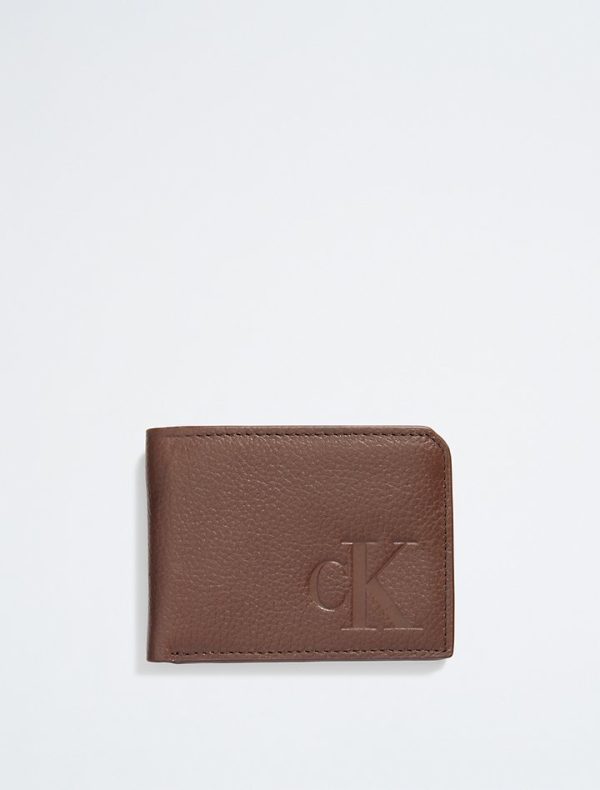 Calvin Klein- Pebble Leather Slim Bifold Wallet - Brown Powder Supply