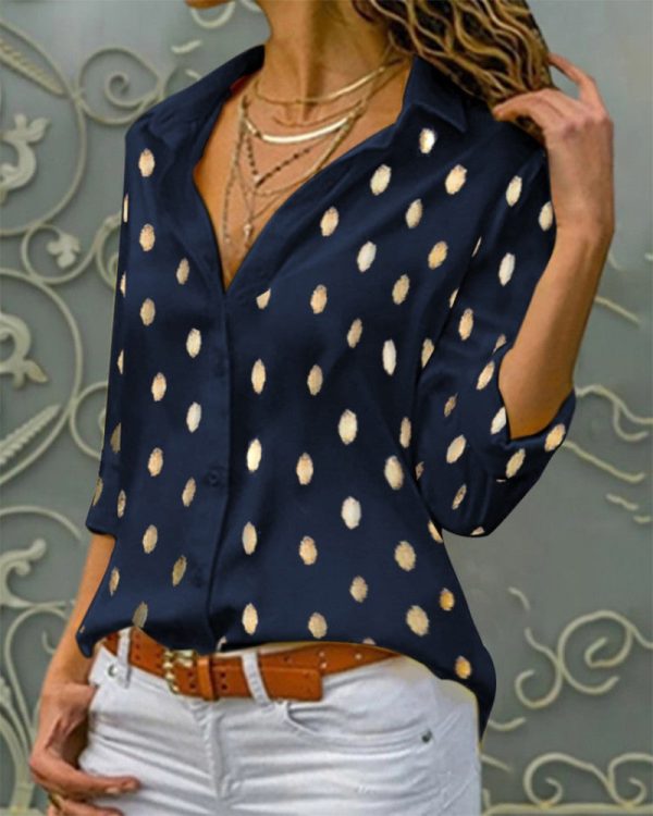 Chicme- Polka Dot Print Button Front Blouse Discount