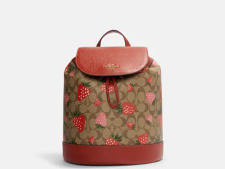 Coach- Dempsey Drawstring Backpack In Signature Canvas With Wild Strawberry Print - Gold Khaki Multi Discount