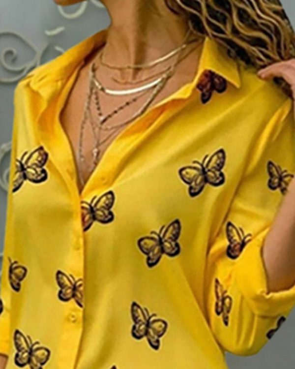 Chicme- Butterfly Print Button Design Blouse Sale