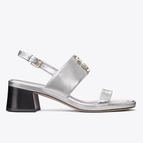 Tory Burch- Eleanor Heel Sandal - Silver Sale