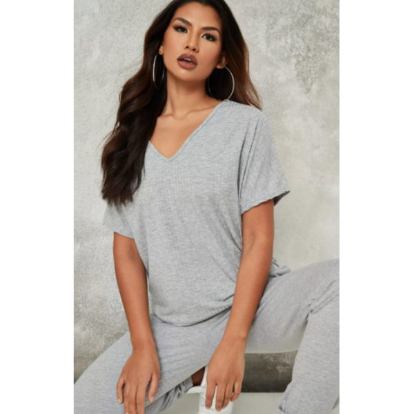 Missguided- Black Rib V Neck Oversized Boyfriend T Shirt For Cheap