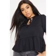 Missguided- Plus Size Black Tie Front Peplum Top For Sale