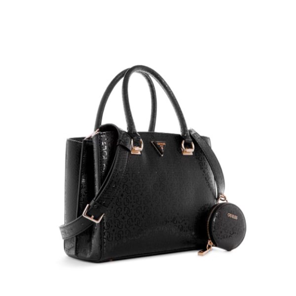 Guess- Alexie Logo Girlfriend Satchel (Black Floral Print) Online Sale