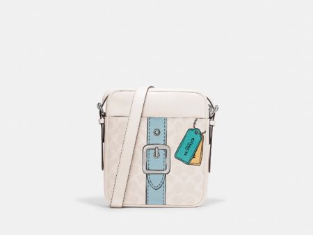 Coach- Hudson Crossbody 21 In Signature Canvas With Trompe L oeil Print (Silver Chalk Multi) Online Sale