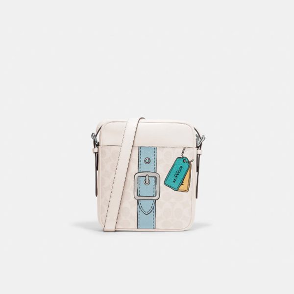 Coach- Hudson Crossbody 21 In Signature Canvas With Trompe L oeil Print (Silver Chalk Multi) Online Sale