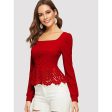 Romwe- Buttoned Front Laser Cut Hem Puff Sleeve Top For Discount