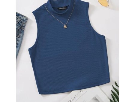 Romwe- Mock Neck Solid Tank Top Online Sale