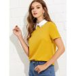 Romwe- Contrast Collar With Faux Pearl Embellished Top For Sale