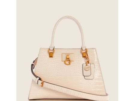 Guess- Stephi Croc Girlfriend Satchel (White) Fashion