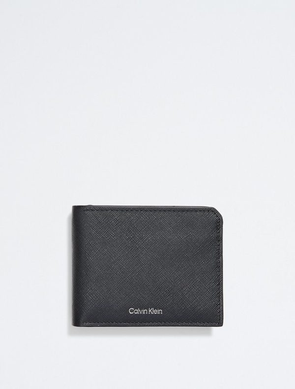 Calvin Klein- Saffiano Leather Coin Pouch Bifold Wallet - Black Beauty Supply