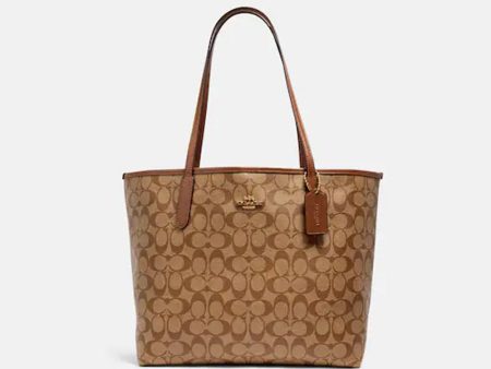 Coach- City Tote In Signature Canvas (Gold Khaki Saddle 2) on Sale