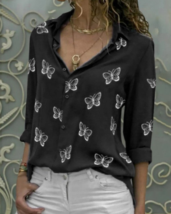 Chicme- Butterfly Print Button Design Blouse Sale