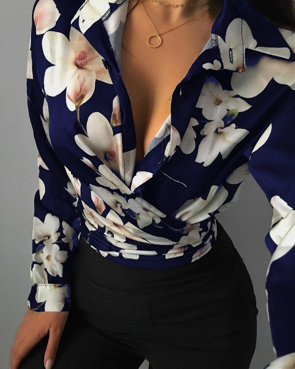 Chicme- Floral Print Long Sleeve Casual Shirt For Sale