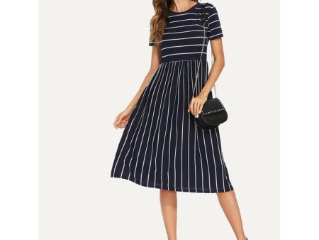 Romwe- Mixed Stripe Midi Smock Dress For Sale