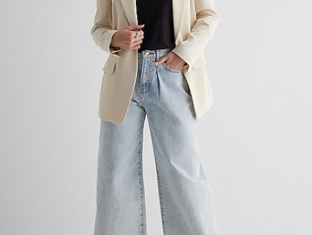 Express- Super High Waisted Light Wash Pleated Baggy Wide Leg Jeans - Light Wash 18 Fashion