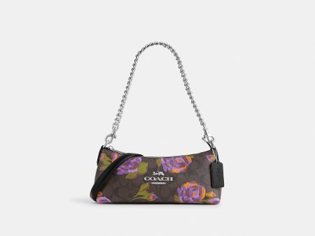 Coach- Charlotte Shoulder Bag In Signature Canvas With Rose Print - Silver Brown Iris Multi Fashion