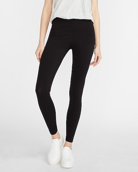 Express- Super High Waisted Essential Full Length Leggings - Pitch Black 58 Fashion