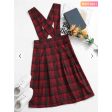 Zaful- Plaid Tartan Criss Cross Suspender Pleated Skirt - Red Sale