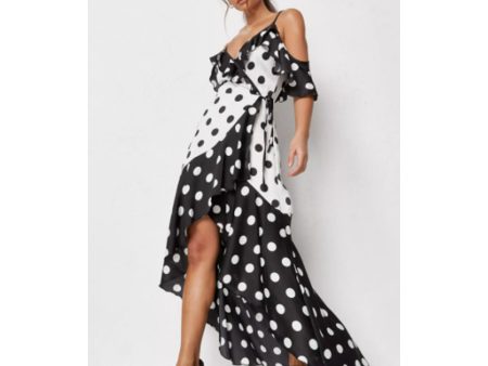 Missguided- Black Polka Dot Ruffle Wrap Maxi Dress Discount