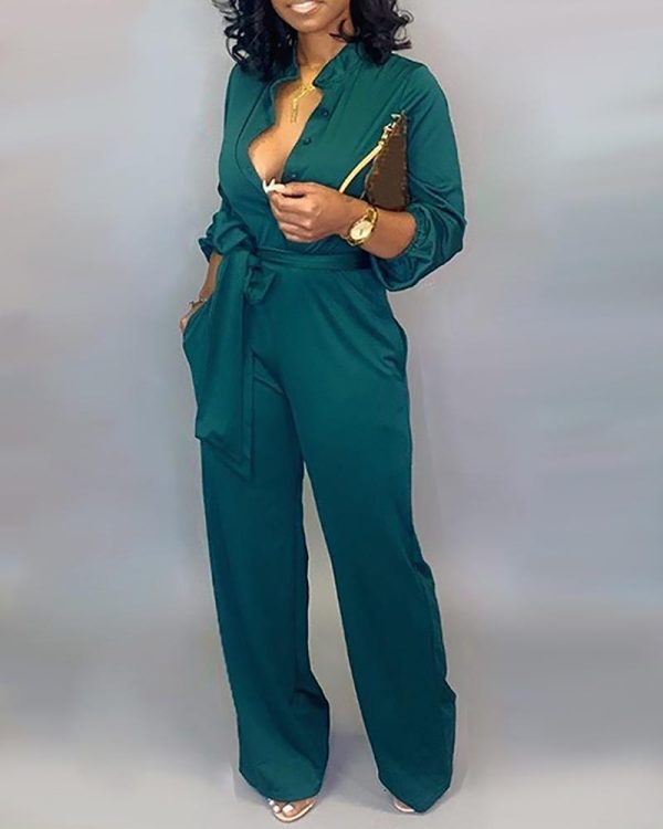 Chicme- Solid Buttoned Pocket Casual Jumpsuit (GREEN) Online