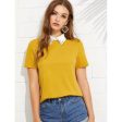 Romwe- Contrast Collar With Faux Pearl Embellished Top For Sale