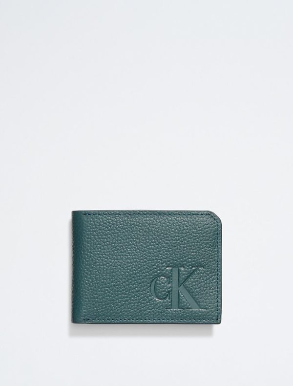 Calvin Klein- Pebble Leather Slim Bifold Wallet - Ponderosa Pine Hot on Sale