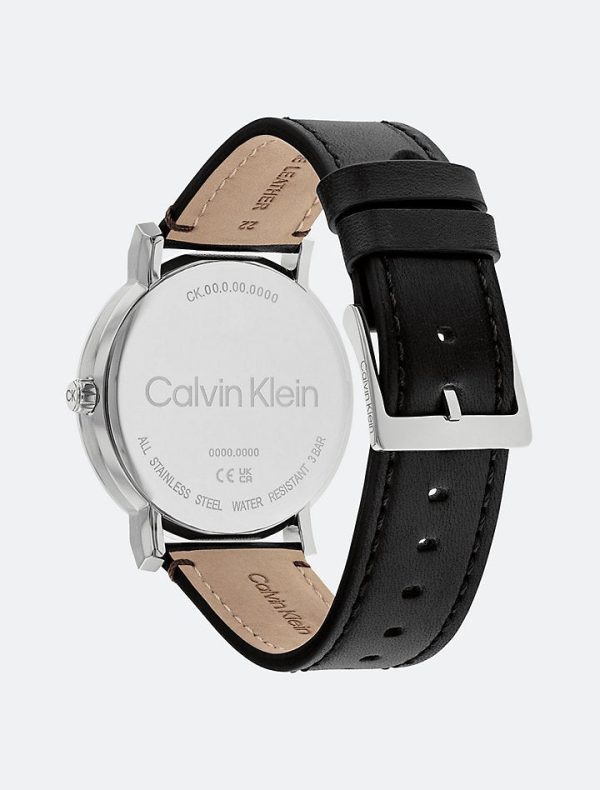 Calvin Klein- Slate Leather Strap 43mm Watch - Black For Sale