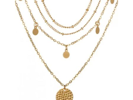 Zaful- Layered Disc Chain Necklace - Gold For Sale